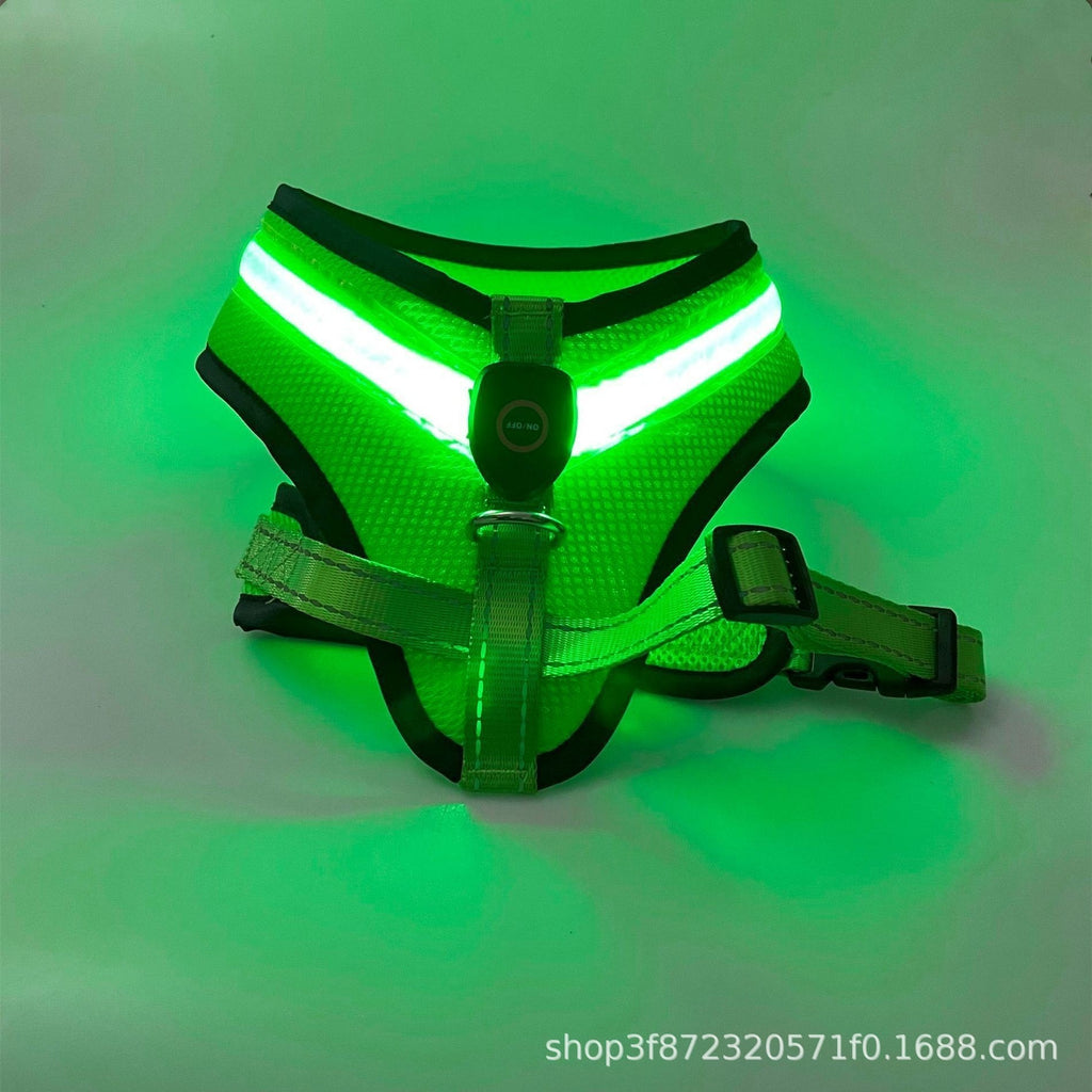 Pet Luminous Dog Vest LED Flashing Dog Outdoor Traction Clothes USB Charging Luminous Chest Harness Wholesale