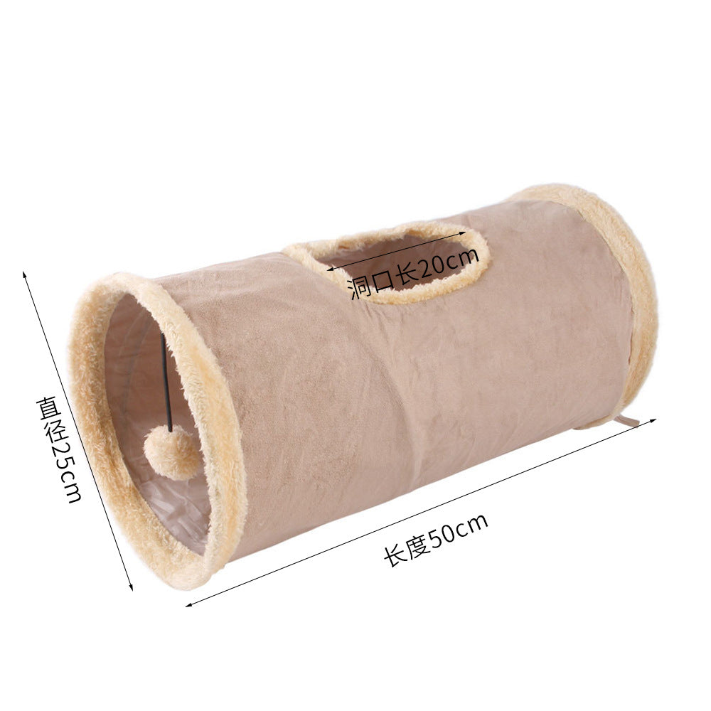 Plush pet cat tunnel cat rattle paper rolling dragon drilling hole foldable suede cat channel cat toy