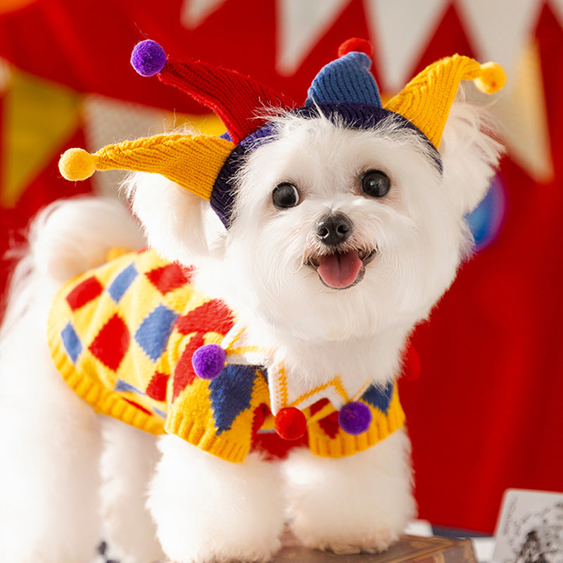 Autumn and Winter Dog Cute Funny Crazy Circus Clown Sweater Halloween Cat Suit Pet Dog Clothes