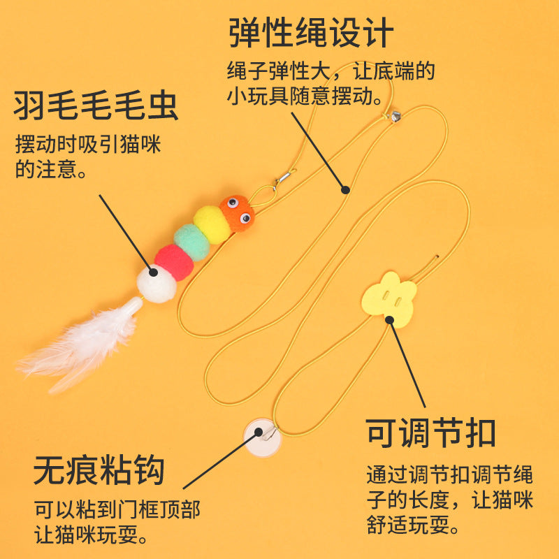 New cat teaser stick toy hanging door pet cat felt toy retractable catnip hanging cat teaser toy