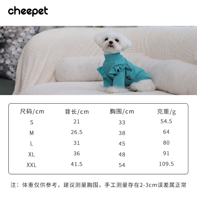 Autumn and winter new puppy two-legged clothes cotton solid color lace flying sleeves warm Bichon Teddy pet clothing