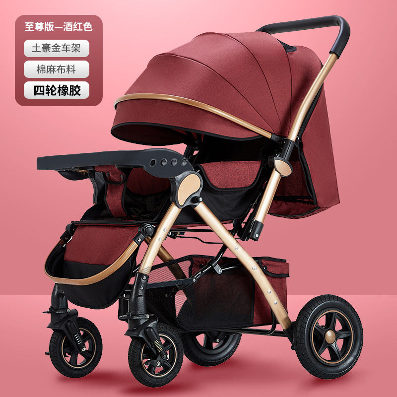 Baby stroller for children, lightweight and easy to fold, can sit and lie down with umbrella, good driver, four wheels and high view