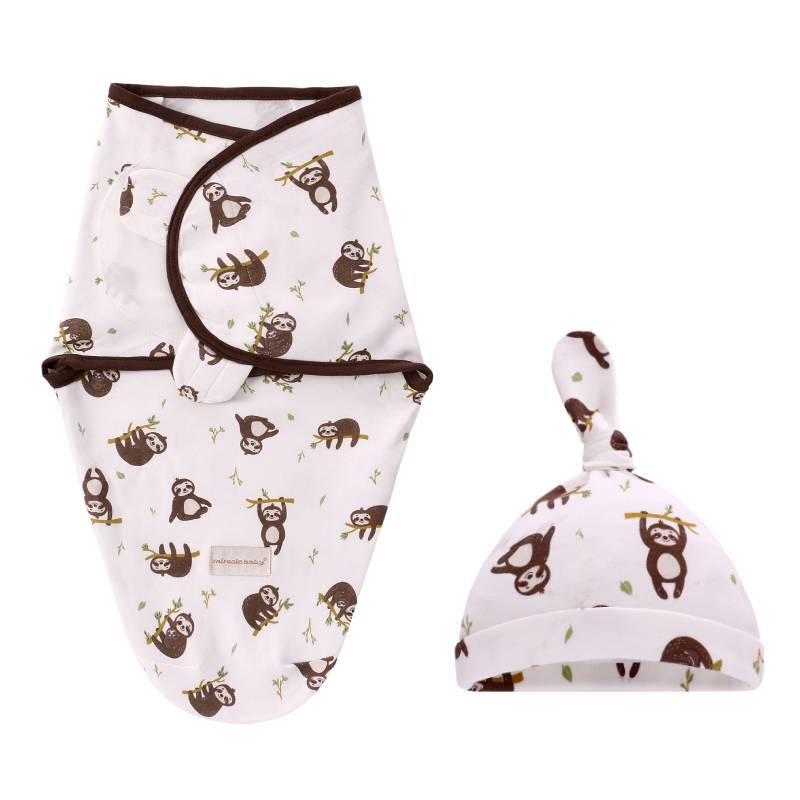 Spring and autumn thin baby sleeping bag fetal cap set ins baby swaddle wrap towel newborn anti-startle hug quilt sleeping bag