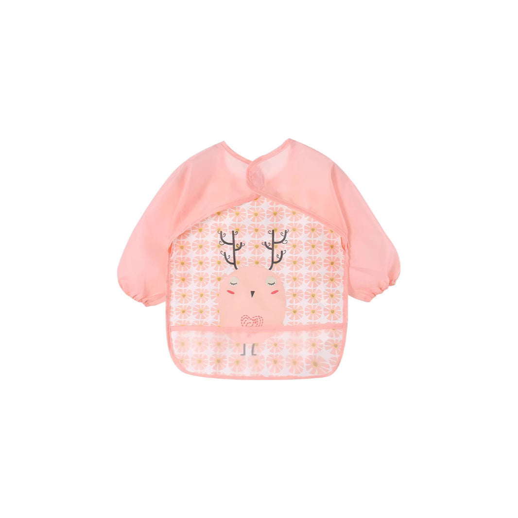 Autumn and winter baby double-layer coveralls children's wash-free meal clothes infant bibs cartoon reverse wear eating clothes drawing clothes