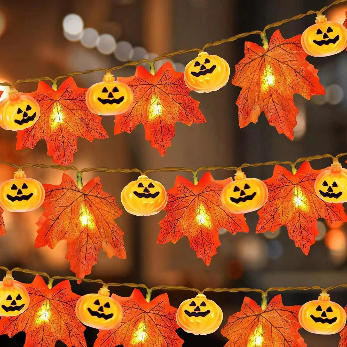 LED Halloween Simulation Maple Leaf Light String Thanksgiving Harvest Festival Holiday Garden Decoration Maple Leaf Pumpkin Light String