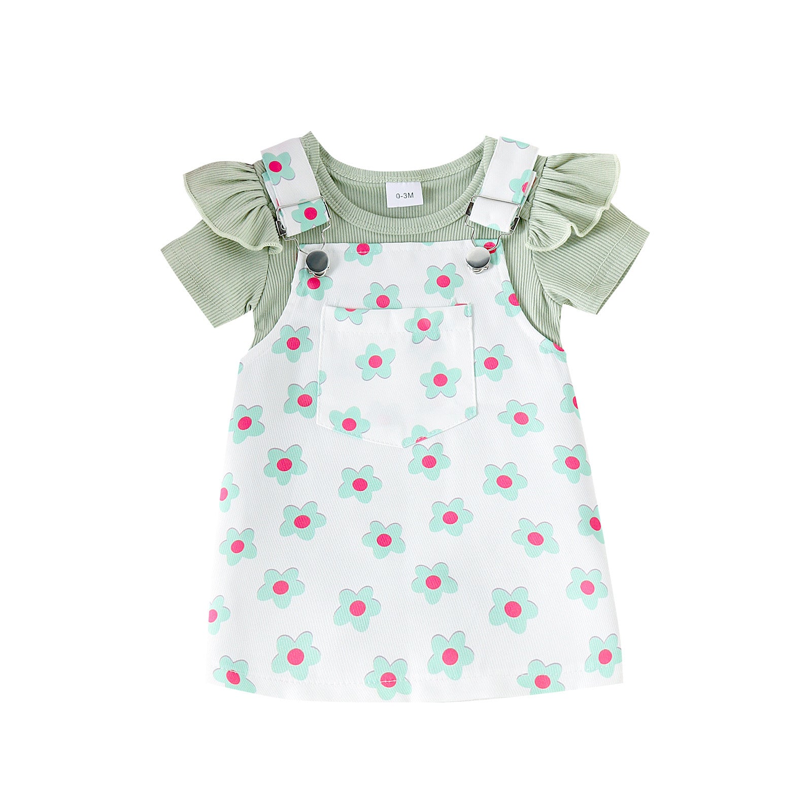 Cross-border Korean cute baby and toddler suits Summer flying sleeves open crotch inner wear Flower print suspender skirt two-piece suit