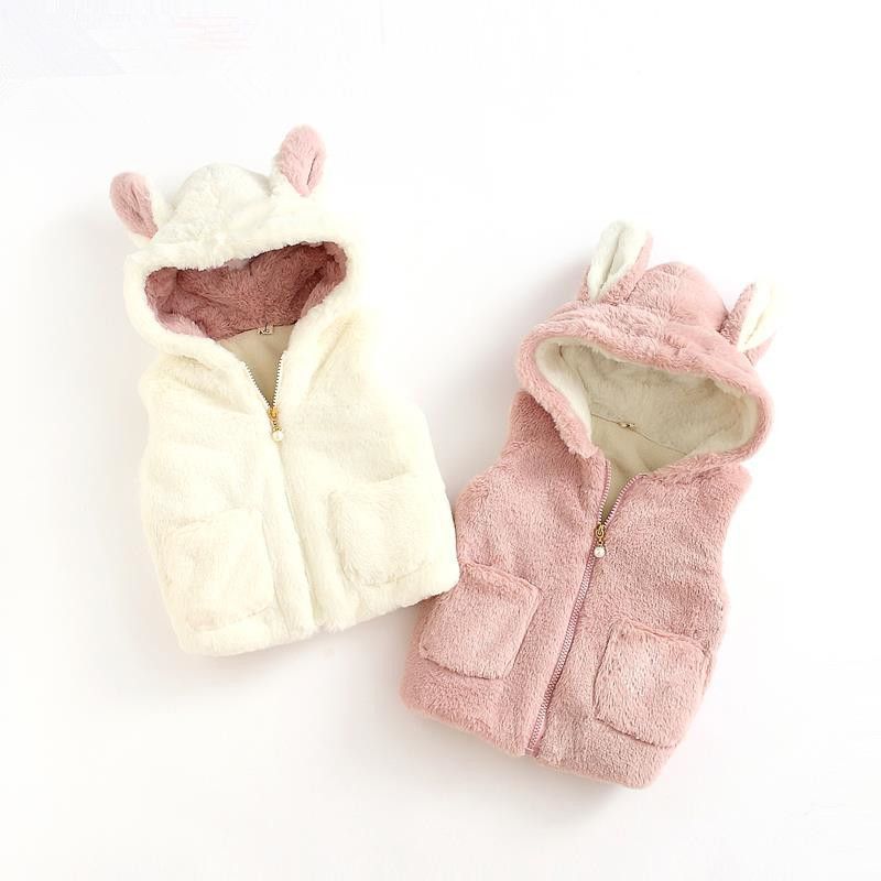 Baby vest autumn and winter baby girl plush outer wear 1 year old 2 plus velvet thickened 0 vest jacket 3 girls vest vest
