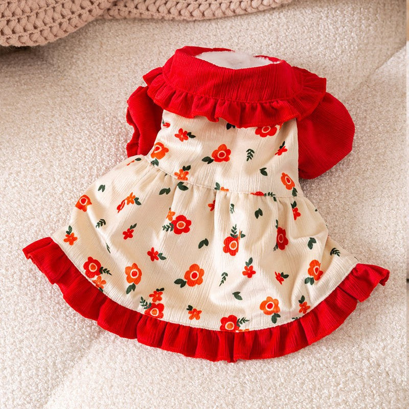 Puppy Christmas Princess Skirt Autumn and Winter Teddy Bichon Pomeranian Small Dog Pet Cat Clothes Winter