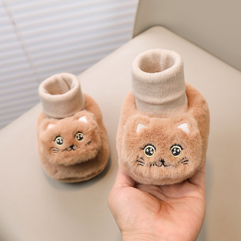 Autumn and winter infant shoes plus velvet 0-1 year old baby soft sole non-falling cotton shoes keep warm newborn full moon shoes and socks