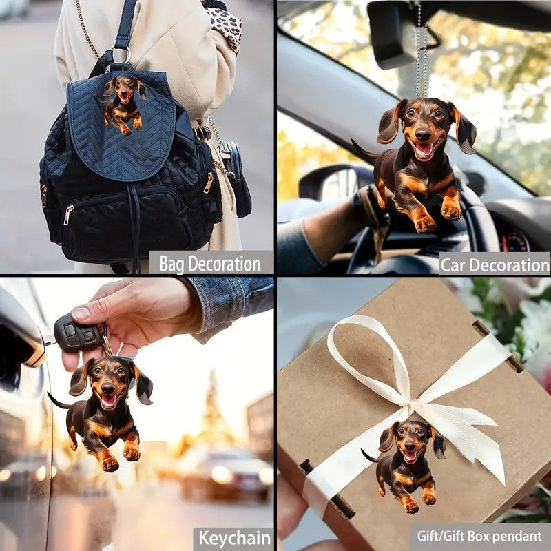 Cross-border new acrylic flat creative handsome puppy pendant car decoration Halloween ornaments luggage key