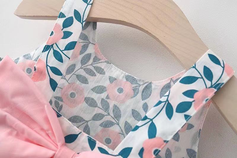 Summer 2022 new Korean version of the sling dress female baby print bowknot princess dress one piece on behalf of 1070