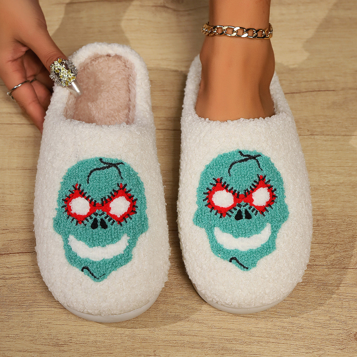 Halloween cross-border mushroom hot sale winter peach heart cotton slippers women wholesale indoor home rainbow plush warm slippers