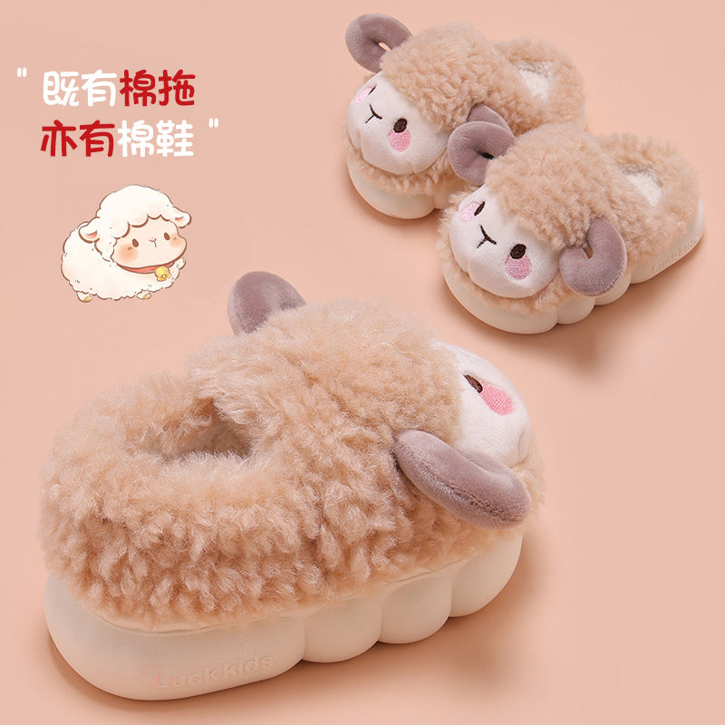 Children's cotton slippers autumn and winter 2023 new boys and girls indoor heels home warm baby fur slippers