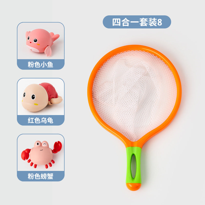 Douyin hot selling children's bathroom water swimming little penguin crab chain cool swim baby bath water toys