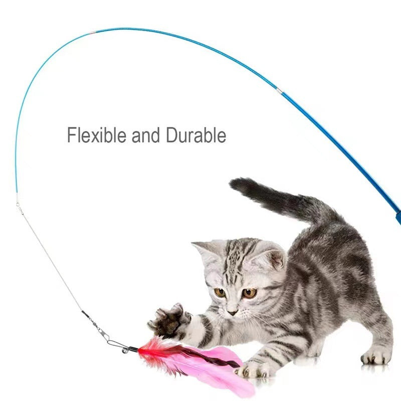 Pet cat toy set colorful feather fishing rod caterpillar bell replaceable head cat amuse stick