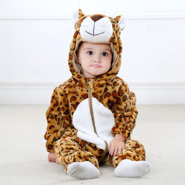 Male and female baby cartoon animal hat jumpsuit cross-border children's clothing cute ears flannel warm sleeping clothes