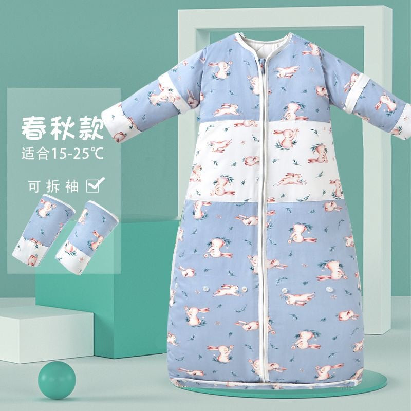 2025 new children's sleeping bag spring and autumn winter pure cotton thickened medium and large children's baby clothes style anti-kick sleeping bag
