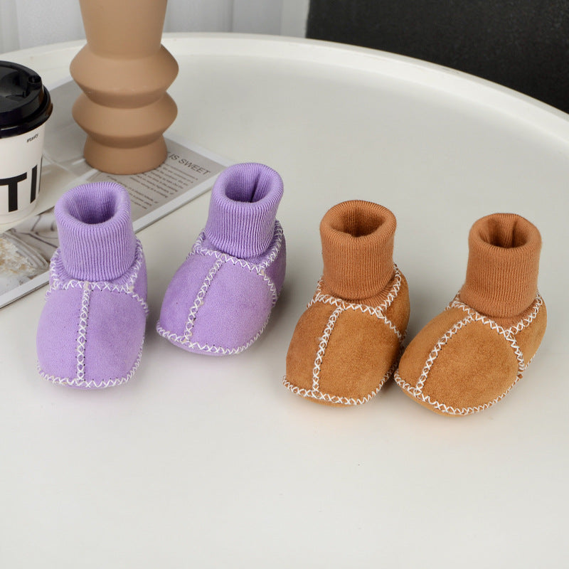 Baby toddler shoes soft sole winter 0-1 years old warm imitation sheepskin fur integrated baby shoes floor socks indoor shoes
