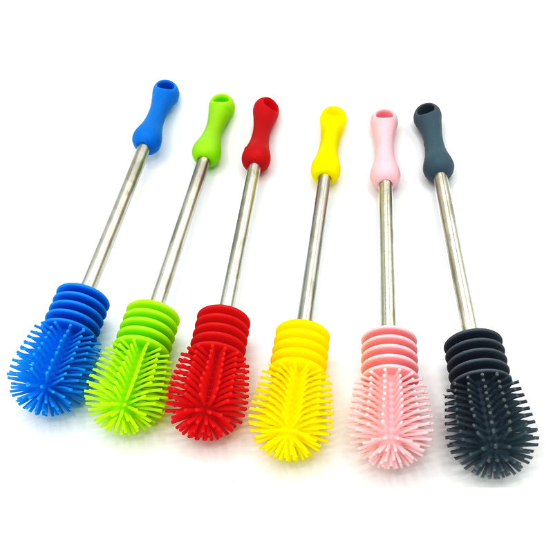 Spot silicone household long handle cup brush silicone bottle brush baby bottle brush long handle water cup cleaning brush brush