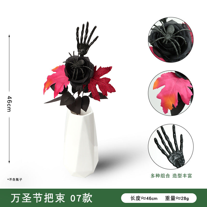 Halloween black maple leaf cuttings Ghost Festival horror home decoration simulation flower cuttings dead branches skull cuttings