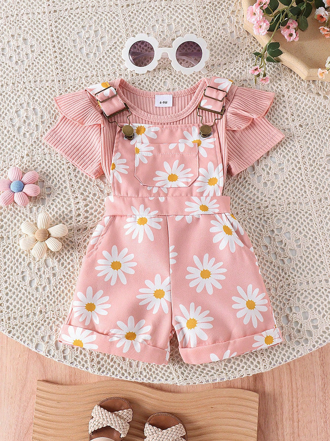 Foreign trade cross-border European and American summer baby girl suits infant and toddler flying sleeve short-sleeved romper printed overalls