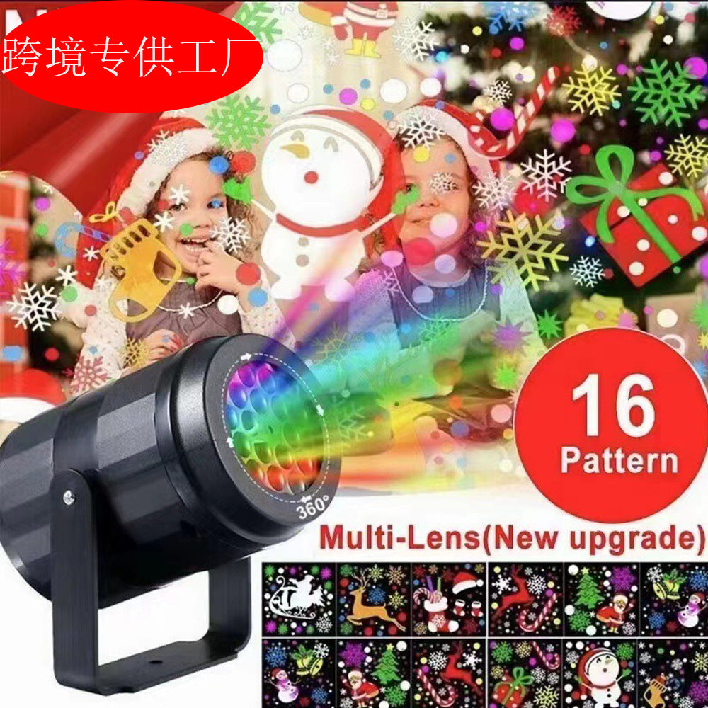 Christmas decoration lights cross-border LED snowflake 16 patterns Halloween indoor rotating laser stage Christmas projection lights
