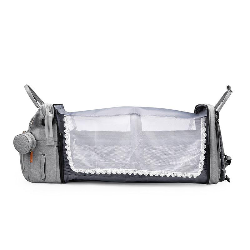Mommy bag Amazon hot sale 900D cationic bed bag mother and baby bag mosquito net usb charging multifunctional mommy bag