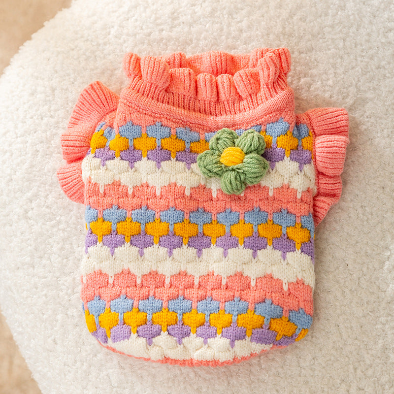 Spring and Autumn Pet Sweater Warm Small and Medium Puppies Teddy Bichon Pomeranian Knitted Cardigan Cat Dog Clothes