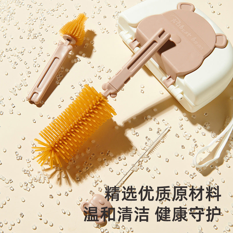 Infant cleaning brush set children's straw brush cup brush drain rack with storage box baby silicone bottle brush