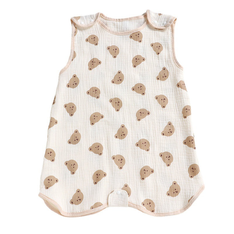 Baby gauze vest sleeping bag summer thin children's newborn baby anti-kick quilt front 4 back 2 layer sleeveless sleeping bag
