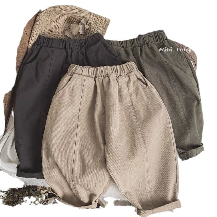 New forest style children's pants press line casual popular pants boys and girls baby twill spring and autumn woven carrot pants long pants