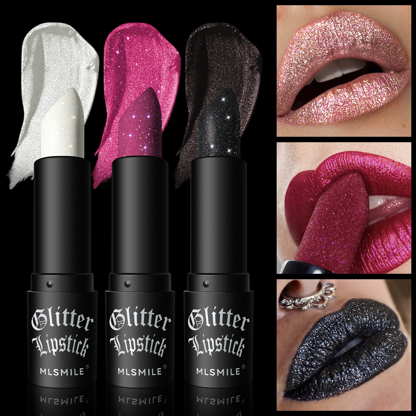 MLSMILE cross-border non-stick matte lipstick flash diamond lipstick lipstick Halloween dark vampire makeup