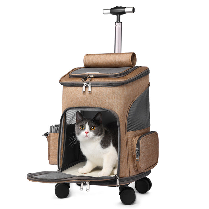 Cross-border new cat bag travel bag portable pet trolley case outdoor dual-purpose large capacity foldable pet backpack