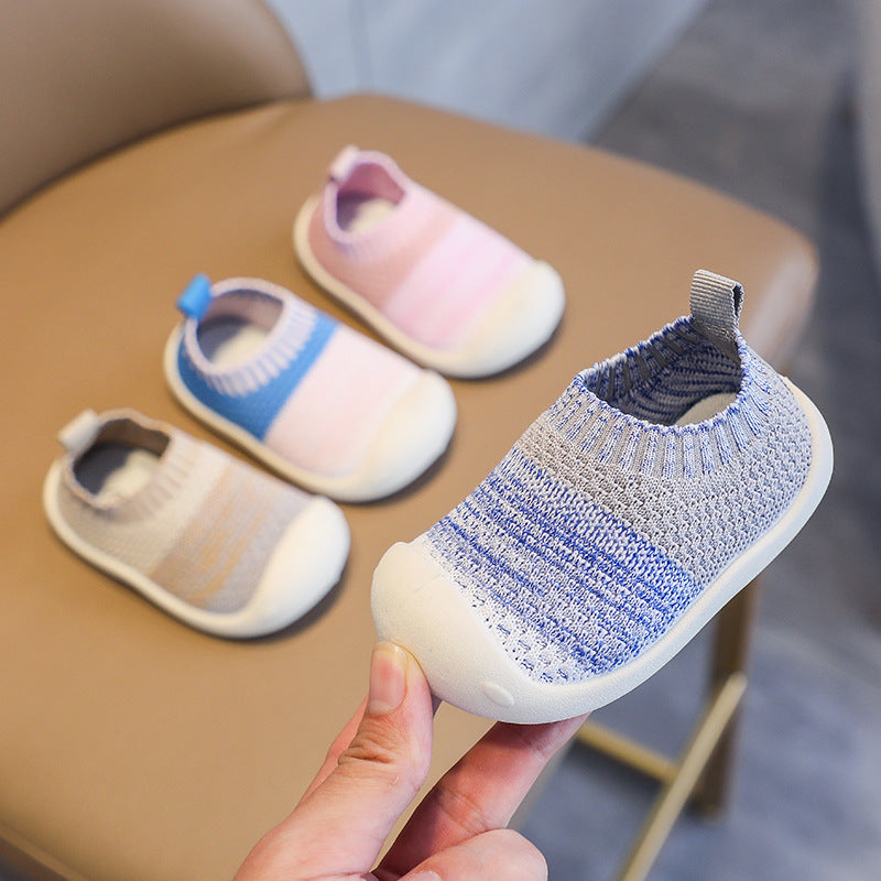Spring and autumn baby toddler shoes Feiwei boys' shoes non-slip soft sole toddler shoes 1-3 years old girls' knitted shoes 2