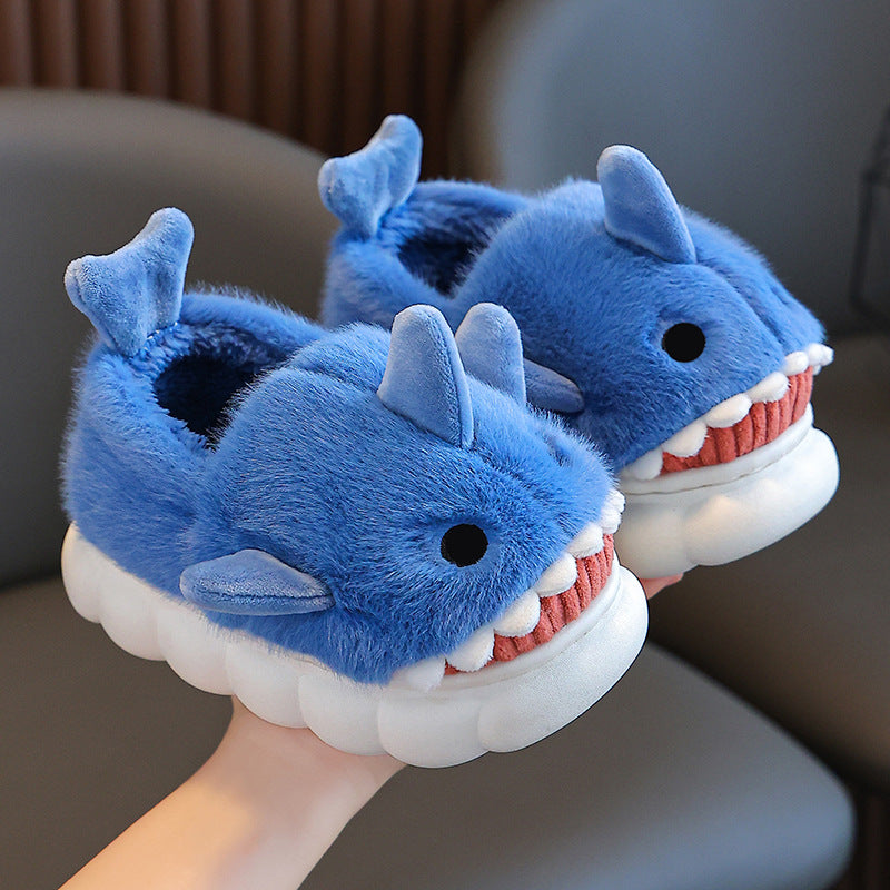 Children's cotton slippers autumn and winter waterproof home indoor non-slip boys cute shark pattern baby child cotton slippers