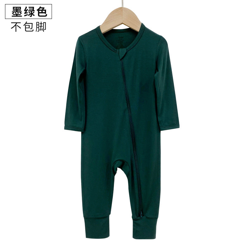 Foreign trade children's clothing bamboo fiber baby onesies spring and autumn long-sleeved newborn clothes baby romper zipper pajamas