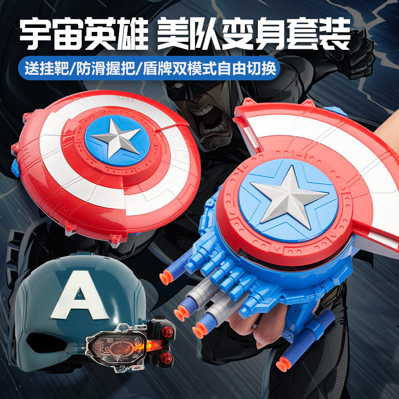 Cross-border Captain America shield launcher deformable boy luminous ejection Marvel Halloween soft bullet toy
