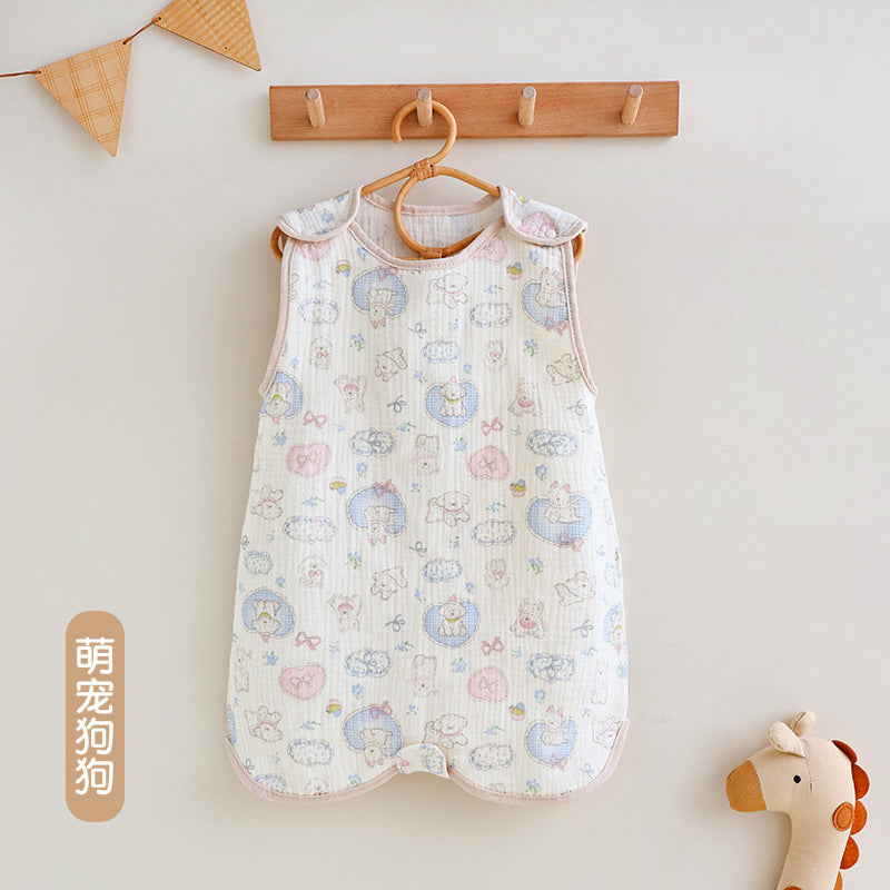 Baby gauze vest sleeping bag summer thin children's newborn baby anti-kick quilt front 4 back 2 layer sleeveless sleeping bag
