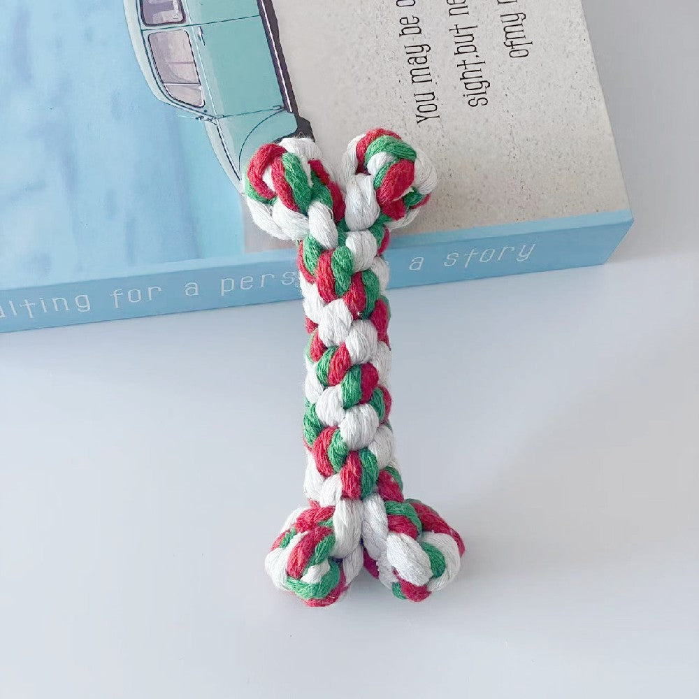 Amazon hot selling pet cotton rope dog toy braided bone shape pet supplies chew-resistant teething dog toy