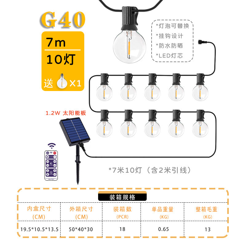Cross-border supply g40 solar light string wholesale retro outdoor camping atmosphere light string Halloween decoration light string