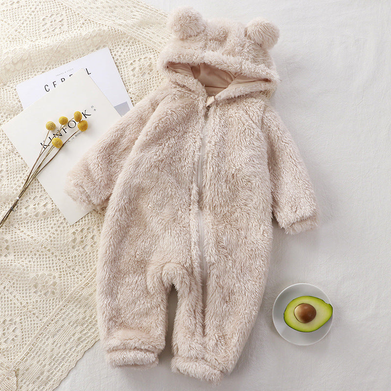Baby jumpsuit, winter newborn warm rompers, baby plush outer coveralls, children's pajamas, bear clothes
