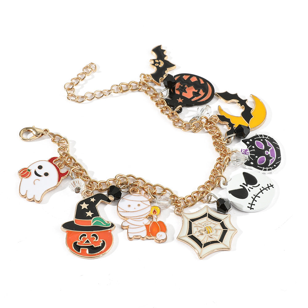 Amazon New Halloween Combination Bracelet Pumpkin Head Spider Bat Ghost Pendant Holiday Decoration Gift