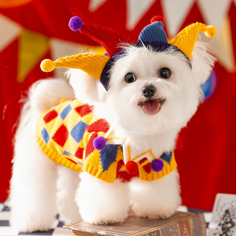 Autumn and Winter Dog Cute Funny Crazy Circus Clown Sweater Halloween Cat Suit Pet Dog Clothes