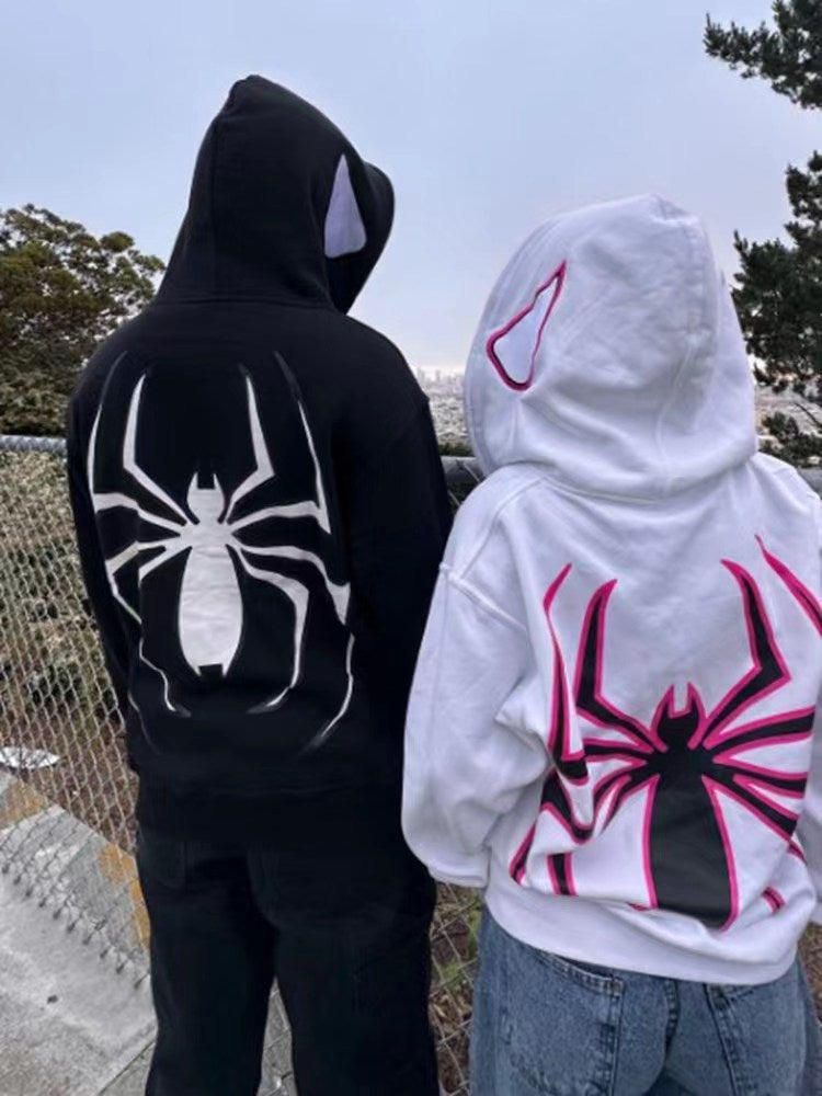 2023 European Halloween personalized male and female sweater hoodies Y2K couple large size Spider-Man zip hoodie