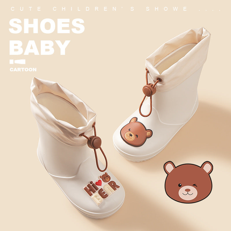 Children's rain boots kindergarten baby new style girls non-slip waterproof rain boots drawstring boy water shoes cartoon high