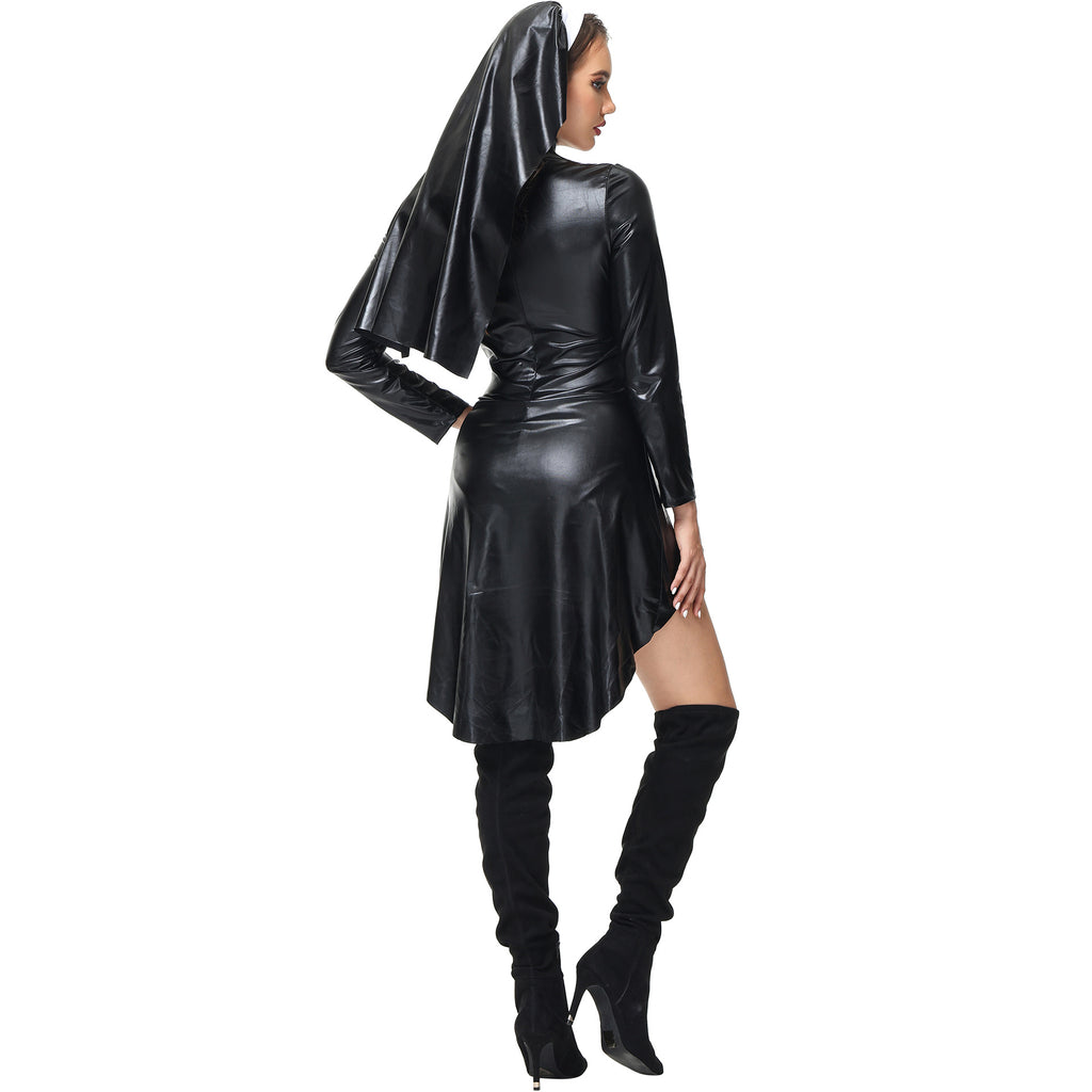 S-XXL Halloween leather nun costume PU leather punk nun costume Nun costumeCOS uniform