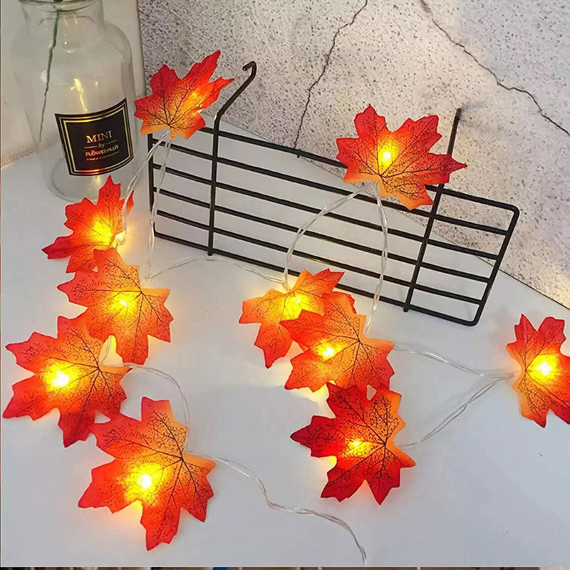 LED Halloween Simulation Maple Leaf Light String Thanksgiving Harvest Festival Holiday Garden Decoration Maple Leaf Pumpkin Light String