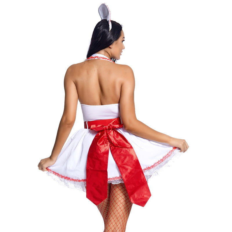Halloween cosplay uniforms Backless low-cut cosplay nurse lace fishnet stockings dress