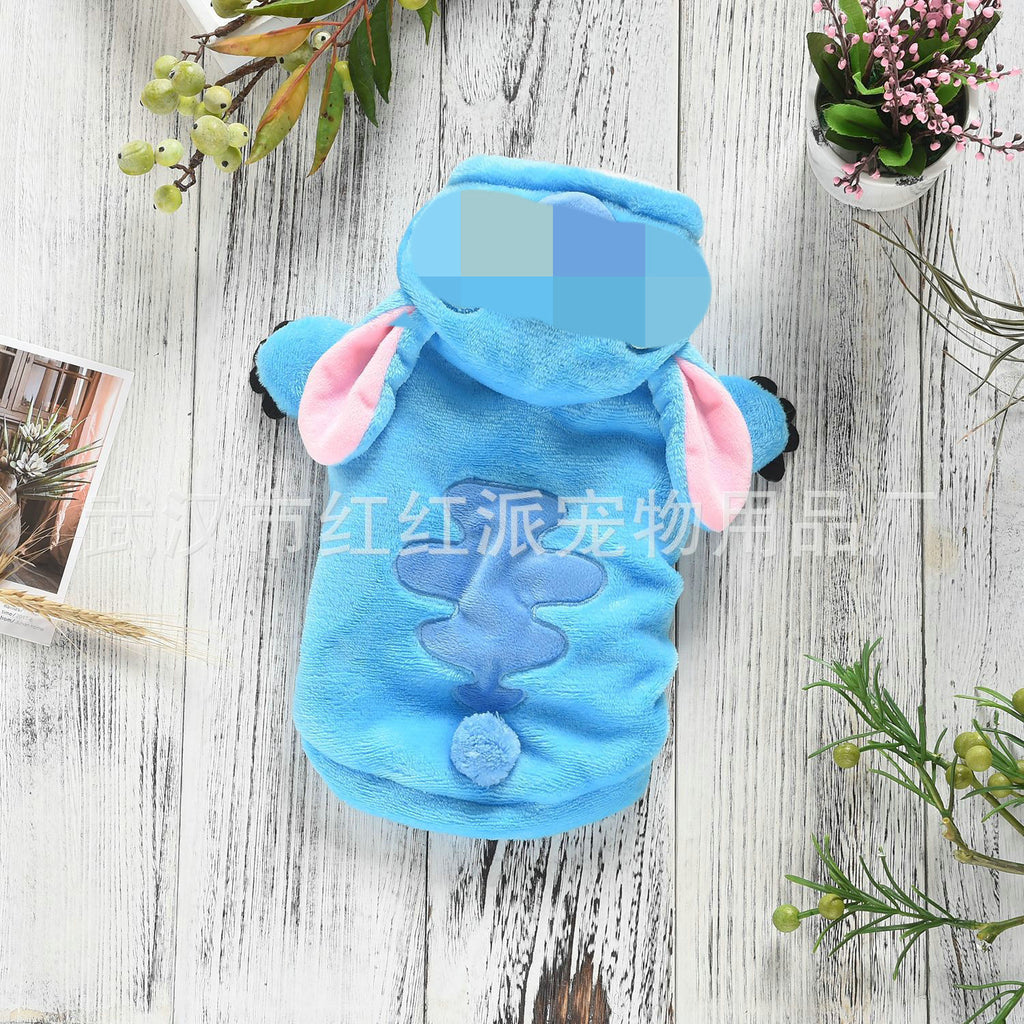 HONGHONG Stitch transformation costume winter flannel pet clothing cute two-legged dog clothes
