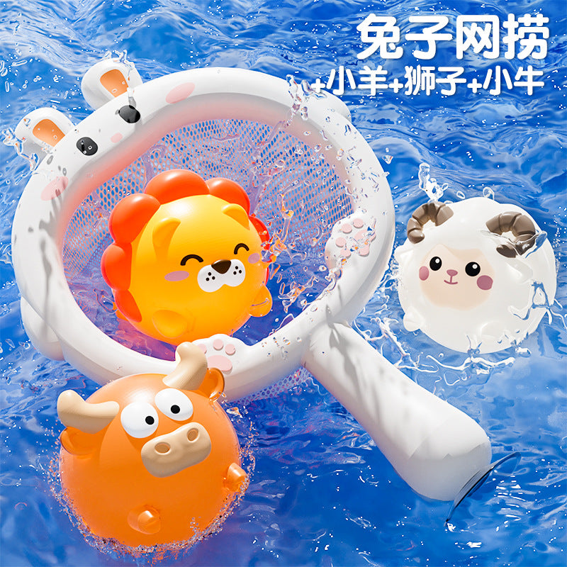 Cross-border baby bath toys baby net fishing little yellow duck children's swimming bathroom water play light toys 0-3 years old